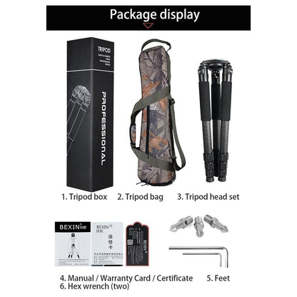 BEXIN ST364C Rugged Camcorder Photographic Carbon Fiber Big Tripod, Max Tube: 36mm
