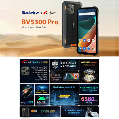 Blackview BV5300 Pro Rugged Phone, 4GB+64GB