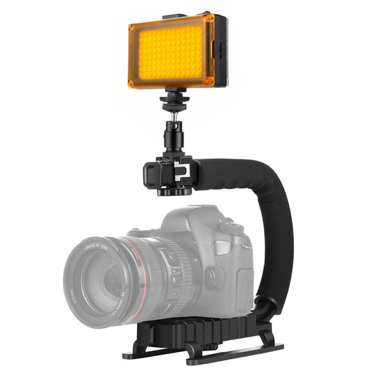 PULUZ U/C Shape Portable Handheld DV Bracket Stabilizer + LED Studio Light Kit with Cold Shoe Tripod Head  for All SLR Cameras and Home DV Camera