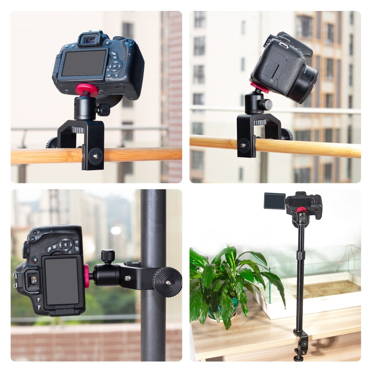 PULUZ C Clamp Mount Light Stand Extension Central Shaft Rod Monopod Holder Kits with Ball-Head, Rod Length: 33-60cm