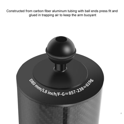 PULUZ 8 inch 20cm Length 80mm Diameter Dual Balls Carbon Fiber Floating Arm, Ball Diameter: 25mm, Buoyancy: 600g