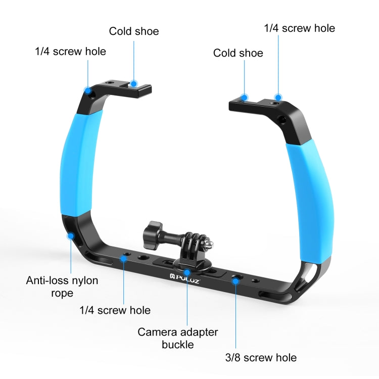 PULUZ Dual Silicone Handles Aluminium Alloy Underwater Diving Rig for GoPro, DJI OSMO Action, Insta360 and Other Action Cameras