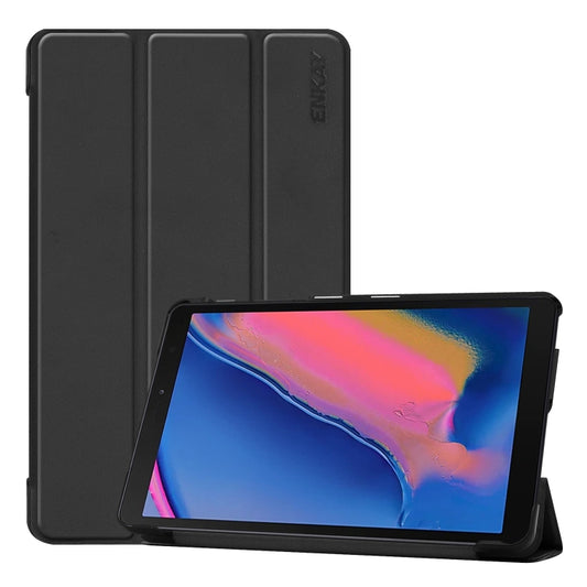 ENKAY High Quality PU Leather + Plastic Bottom Case with Three-folding Holder for Samsung Galaxy Tab A 8 (2019) P200 / P205