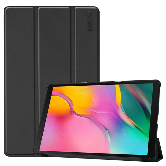 ENKAY High Quality PU Leather + Plastic Bottom Case with Three-folding Holder for Samsung Galaxy Tab A 10.1 (2019) T510 / T515