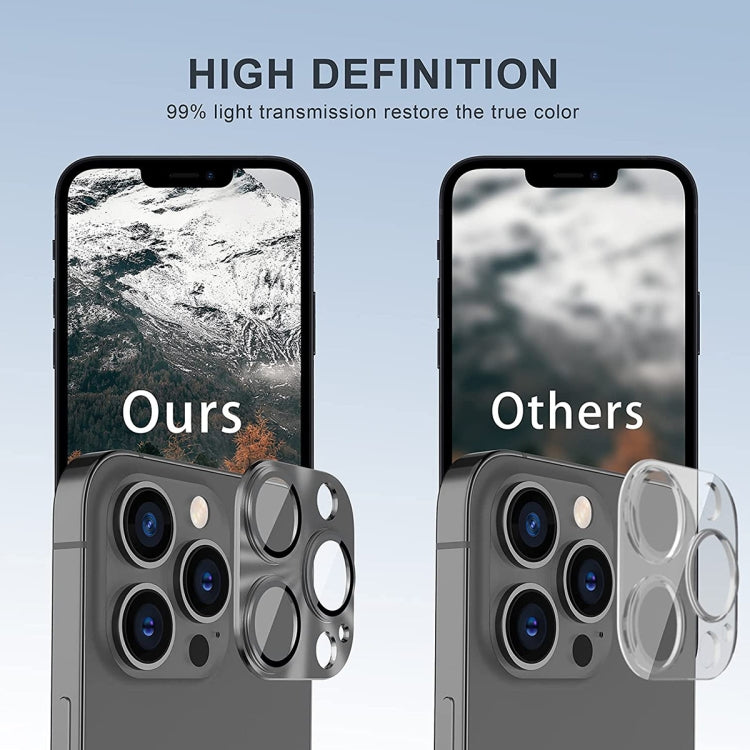 ENKAY Aluminium Alloy Tempered Glass Lens Cover Film For iPhone 14 Pro / 14 Pro Max