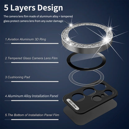 For Samsung Galaxy S23 5G / S23+ 5G ENKAY 9H Rear Camera Lens Glitter Aluminium Alloy Ring Tempered Glass Film