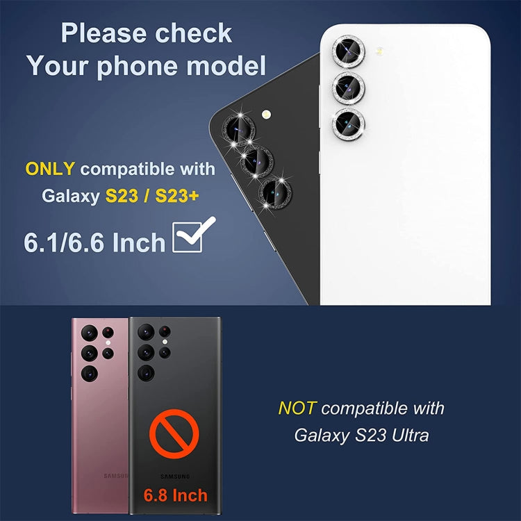 For Samsung Galaxy S23 5G / S23+ 5G ENKAY 9H Rear Camera Lens Glitter Aluminium Alloy Ring Tempered Glass Film