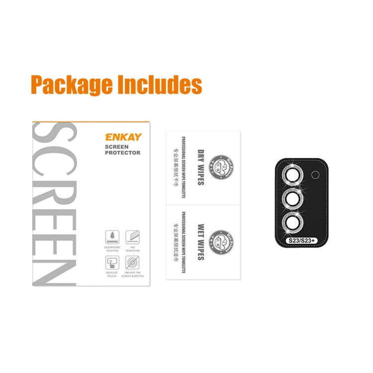 For Samsung Galaxy S23 5G / S23+ 5G ENKAY 9H Rear Camera Lens Glitter Aluminium Alloy Ring Tempered Glass Film