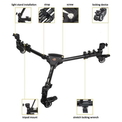 YUNTENG 900L DV Camera Photography Tripod Base Stand Universal Folding 3 Wheels Pulley