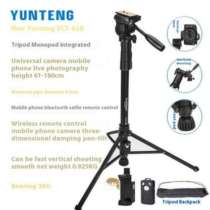 YUNTENG 638 Aluminum Alloy Extendable Stand Phone Holder Camera Tripod Monopod