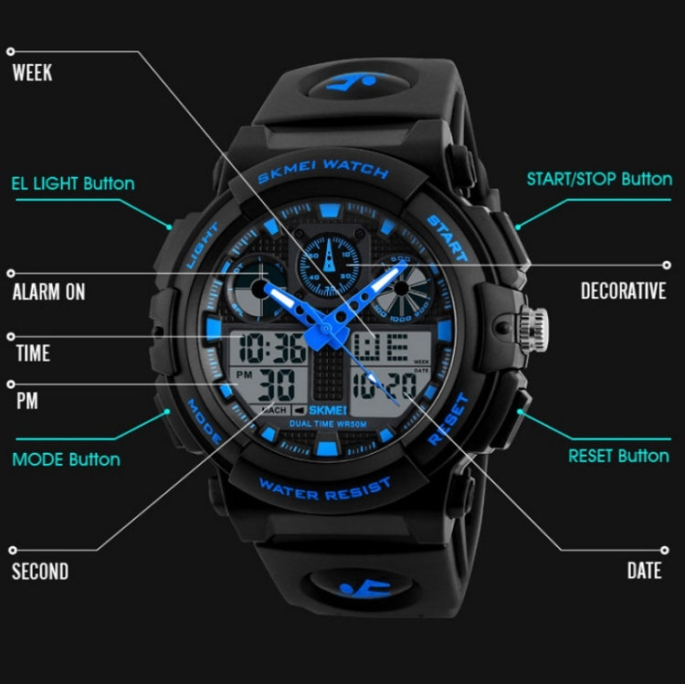 SKMEI 1270 Men Waterproof Dual Display Digital Watch Outdoor Sports Watch, Red, Green, Blue, Gray, Golden