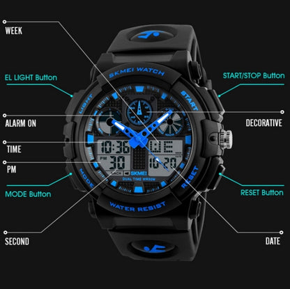 SKMEI 1270 Men Waterproof Dual Display Digital Watch Outdoor Sports Watch, Red, Green, Blue, Gray, Golden