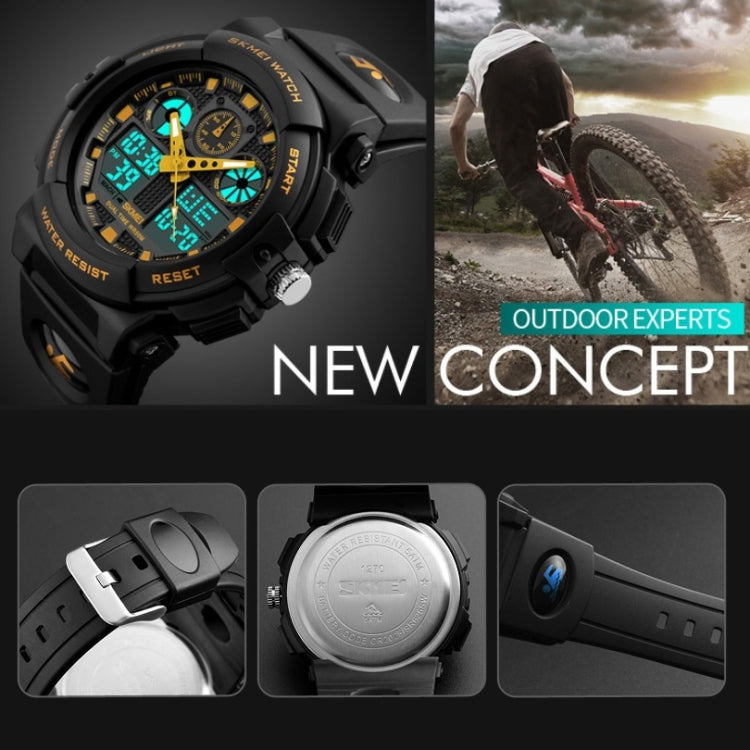 SKMEI 1270 Men Waterproof Dual Display Digital Watch Outdoor Sports Watch, Red, Green, Blue, Gray, Golden