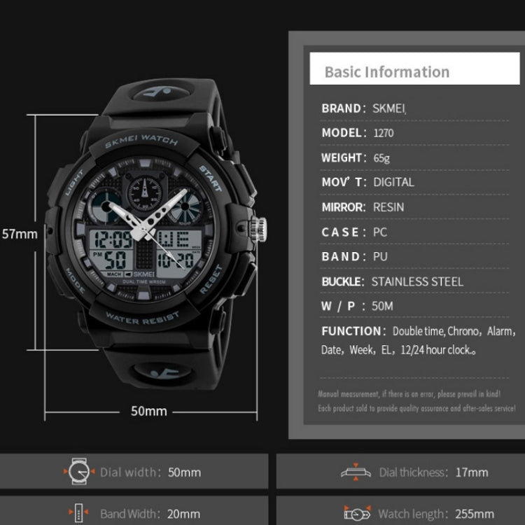 SKMEI 1270 Men Waterproof Dual Display Digital Watch Outdoor Sports Watch, Red, Green, Blue, Gray, Golden