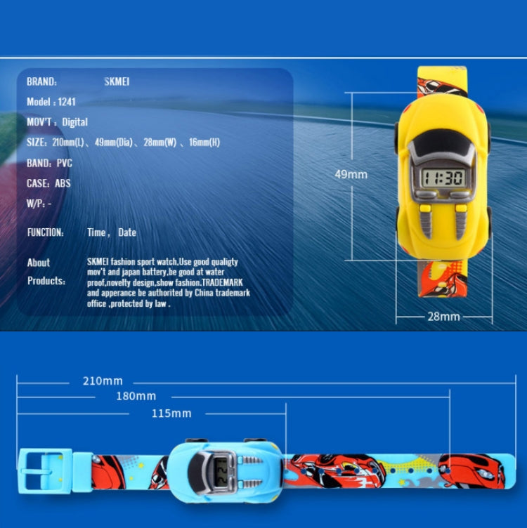 SKMEI 1241 Fashion Cute Cartoon Car Children Digital Watch, Yellow, Red, Blue, Black, Light Blue