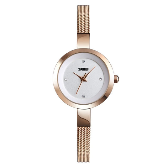 SKMEI 1390 Ladies Business Casual Watch Steel Band Lightweight Quartz Watch, Rose Gold, Golden, Silver