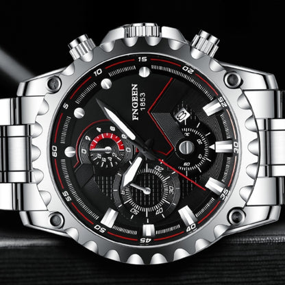 FNGEEN 5055 Men Waterproof Sports Fashion Stainless Steel Watch, Black Steel Black Surface, White Steel Black Surface, White Steel White Surface, Black Leather Black Steel Black Surface, Black Leather White Steel Black Surface��������������������������...