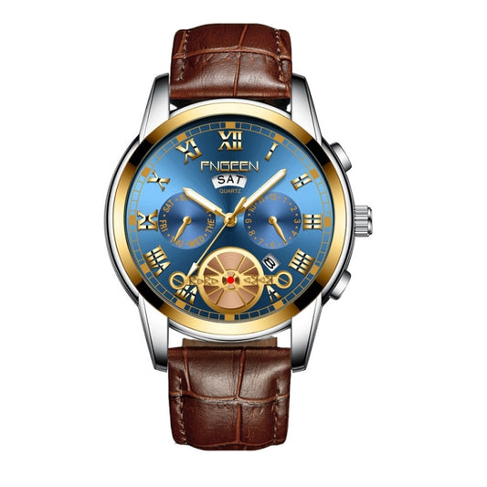 FNGEEN 4001 Men Non-Mechanical Watch Multi-Function Quartz Watch, Gold Blue Surface, Gold White Surface, White Steel Blue Surface, White Steel White Surface, Brown Leather Gold Blue Surface, Brown leather Gold White Surface�����������������������������...
