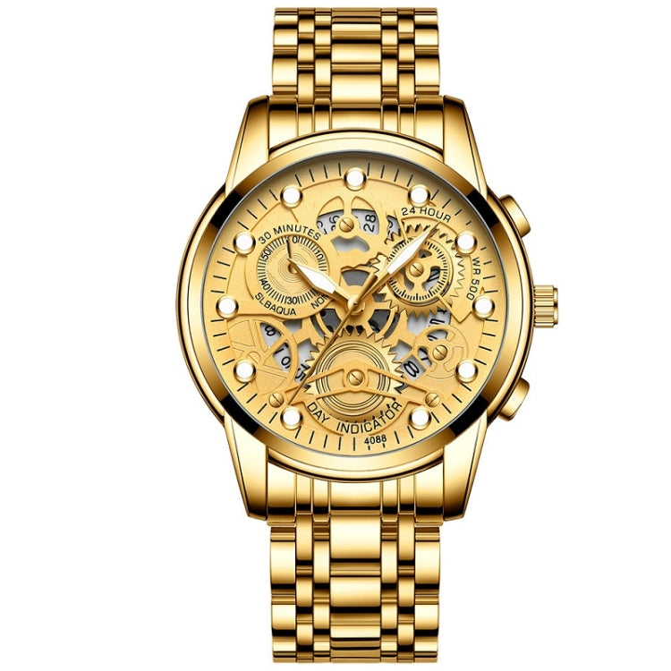 FNGEEN 4088 Men Hollow Quartz Watch Student Waterproof Luminous Watch, Full Gold Gold Surface, Full Gold Black Surface, Black Steel Black Surface White Nails, Black Steel Black Surface Gold Nails, Gold And Gold Surface, Gold Black Surface��������������...