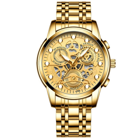 FNGEEN 4088 Men Hollow Quartz Watch Student Waterproof Luminous Watch, Full Gold Gold Surface, Full Gold Black Surface, Black Steel Black Surface White Nails, Black Steel Black Surface Gold Nails, Gold And Gold Surface, Gold Black Surface��������������...