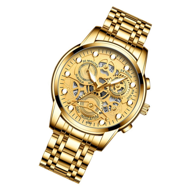 FNGEEN 4088 Men Hollow Quartz Watch Student Waterproof Luminous Watch, Full Gold Gold Surface, Full Gold Black Surface, Black Steel Black Surface White Nails, Black Steel Black Surface Gold Nails, Gold And Gold Surface, Gold Black Surface��������������...