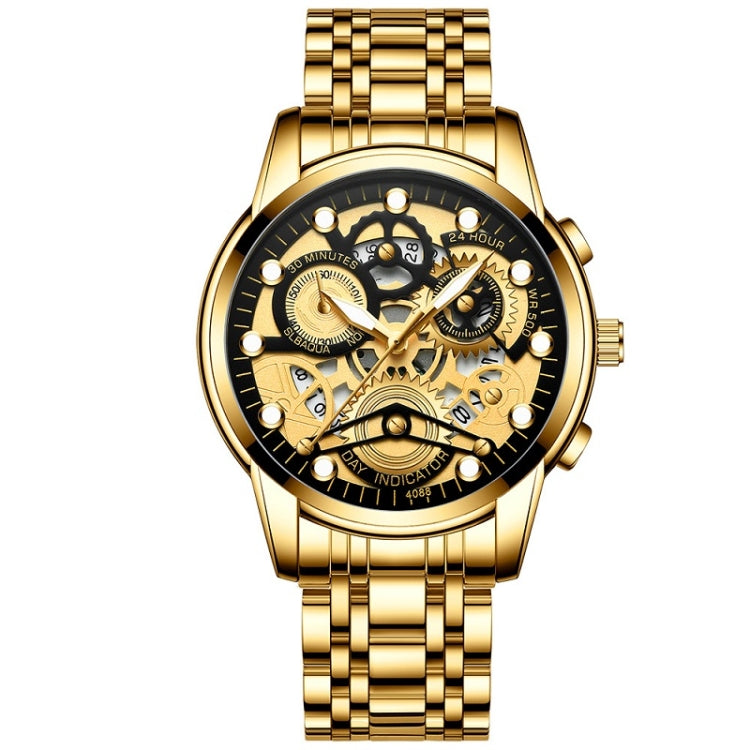 FNGEEN 4088 Men Hollow Quartz Watch Student Waterproof Luminous Watch, Full Gold Gold Surface, Full Gold Black Surface, Black Steel Black Surface White Nails, Black Steel Black Surface Gold Nails, Gold And Gold Surface, Gold Black Surface��������������...