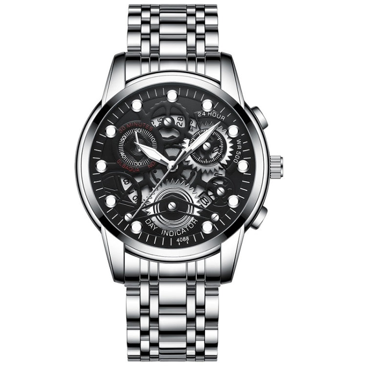 FNGEEN 4088 Men Hollow Quartz Watch Student Waterproof Luminous Watch, Full Gold Gold Surface, Full Gold Black Surface, Black Steel Black Surface White Nails, Black Steel Black Surface Gold Nails, Gold And Gold Surface, Gold Black Surface��������������...