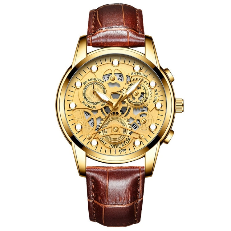 FNGEEN 4088 Men Hollow Quartz Watch Student Waterproof Luminous Watch, Full Gold Gold Surface, Full Gold Black Surface, Black Steel Black Surface White Nails, Black Steel Black Surface Gold Nails, Gold And Gold Surface, Gold Black Surface��������������...