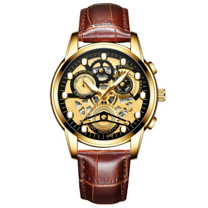 FNGEEN 4088 Men Hollow Quartz Watch Student Waterproof Luminous Watch, Full Gold Gold Surface, Full Gold Black Surface, Black Steel Black Surface White Nails, Black Steel Black Surface Gold Nails, Gold And Gold Surface, Gold Black Surface��������������...