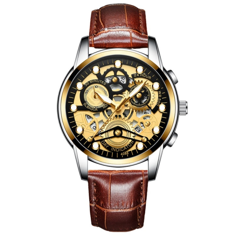 FNGEEN 4088 Men Hollow Quartz Watch Student Waterproof Luminous Watch, Full Gold Gold Surface, Full Gold Black Surface, Black Steel Black Surface White Nails, Black Steel Black Surface Gold Nails, Gold And Gold Surface, Gold Black Surface��������������...