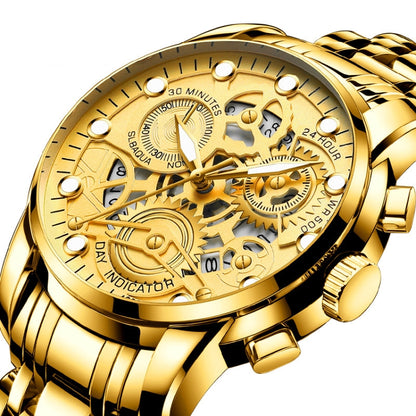 FNGEEN 4088 Men Hollow Quartz Watch Student Waterproof Luminous Watch, Full Gold Gold Surface, Full Gold Black Surface, Black Steel Black Surface White Nails, Black Steel Black Surface Gold Nails, Gold And Gold Surface, Gold Black Surface��������������...