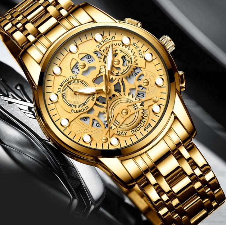 FNGEEN 4088 Men Hollow Quartz Watch Student Waterproof Luminous Watch, Full Gold Gold Surface, Full Gold Black Surface, Black Steel Black Surface White Nails, Black Steel Black Surface Gold Nails, Gold And Gold Surface, Gold Black Surface��������������...