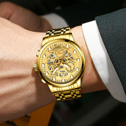 FNGEEN 4088 Men Hollow Quartz Watch Student Waterproof Luminous Watch, Full Gold Gold Surface, Full Gold Black Surface, Black Steel Black Surface White Nails, Black Steel Black Surface Gold Nails, Gold And Gold Surface, Gold Black Surface��������������...