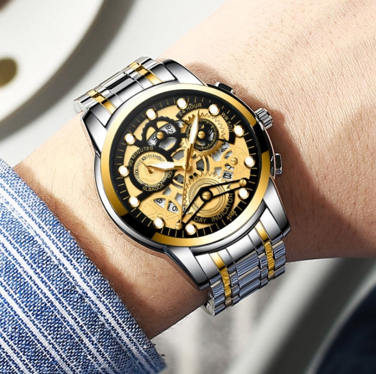 FNGEEN 4088 Men Hollow Quartz Watch Student Waterproof Luminous Watch, Full Gold Gold Surface, Full Gold Black Surface, Black Steel Black Surface White Nails, Black Steel Black Surface Gold Nails, Gold And Gold Surface, Gold Black Surface��������������...
