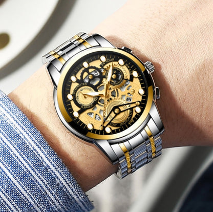 FNGEEN 4088 Men Hollow Quartz Watch Student Waterproof Luminous Watch, Full Gold Gold Surface, Full Gold Black Surface, Black Steel Black Surface White Nails, Black Steel Black Surface Gold Nails, Gold And Gold Surface, Gold Black Surface��������������...