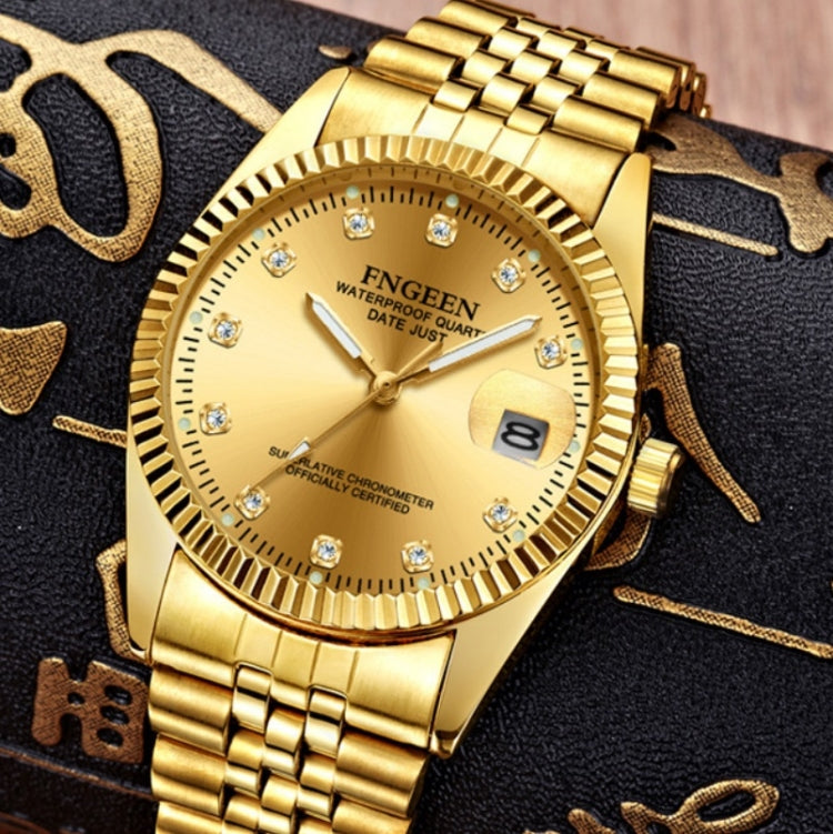 FNGEEN 7008 Men Fashion Diamond Dial Watch Couple Watch, Full Gold Gold Surface, Full Gold Black Surface, Full Gold White Surface, Golden Surface, Gold Black Sueface, Golden White Surface, Brown Leather Full Gold Surface��������������������������������...