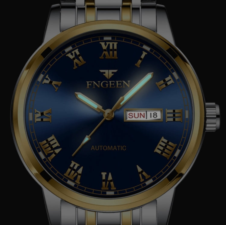 FNGEEN 4002 Men Roman Numeral Dial Sports Watch Student Luminous Quartz Watch, Between Gold Blue Surface, Between Gold Black Surface, Between Gold White Surface, White Steel Blue Surface, White Steel Black Surface, Brown Leather And Gold Blue Surface��...