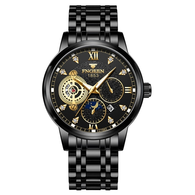 FNGEEN 2166 Men Three-eye Hollow Quartz Watch Student Sports Electronic Watch, Black Steel Black Surface Gold Nails, Between Gold Black Surface, Between Gold Blue Surface, Between Gold White Surface, White Steel White Surface, White Steel Blue Surface�...