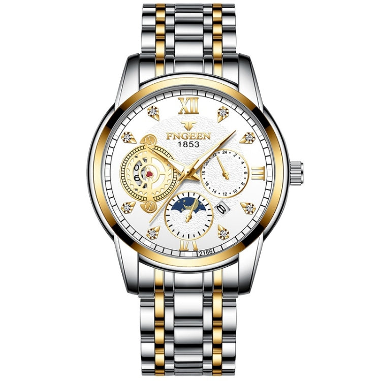 FNGEEN 2166 Men Three-eye Hollow Quartz Watch Student Sports Electronic Watch, Black Steel Black Surface Gold Nails, Between Gold Black Surface, Between Gold Blue Surface, Between Gold White Surface, White Steel White Surface, White Steel Blue Surface�...