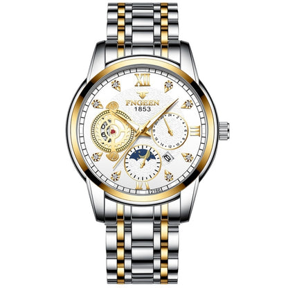 FNGEEN 2166 Men Three-eye Hollow Quartz Watch Student Sports Electronic Watch, Black Steel Black Surface Gold Nails, Between Gold Black Surface, Between Gold Blue Surface, Between Gold White Surface, White Steel White Surface, White Steel Blue Surface�...
