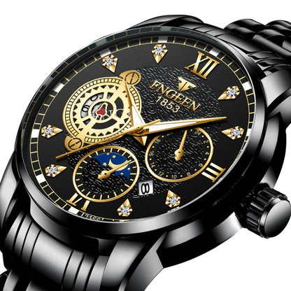 FNGEEN 2166 Men Three-eye Hollow Quartz Watch Student Sports Electronic Watch, Black Steel Black Surface Gold Nails, Between Gold Black Surface, Between Gold Blue Surface, Between Gold White Surface, White Steel White Surface, White Steel Blue Surface�...
