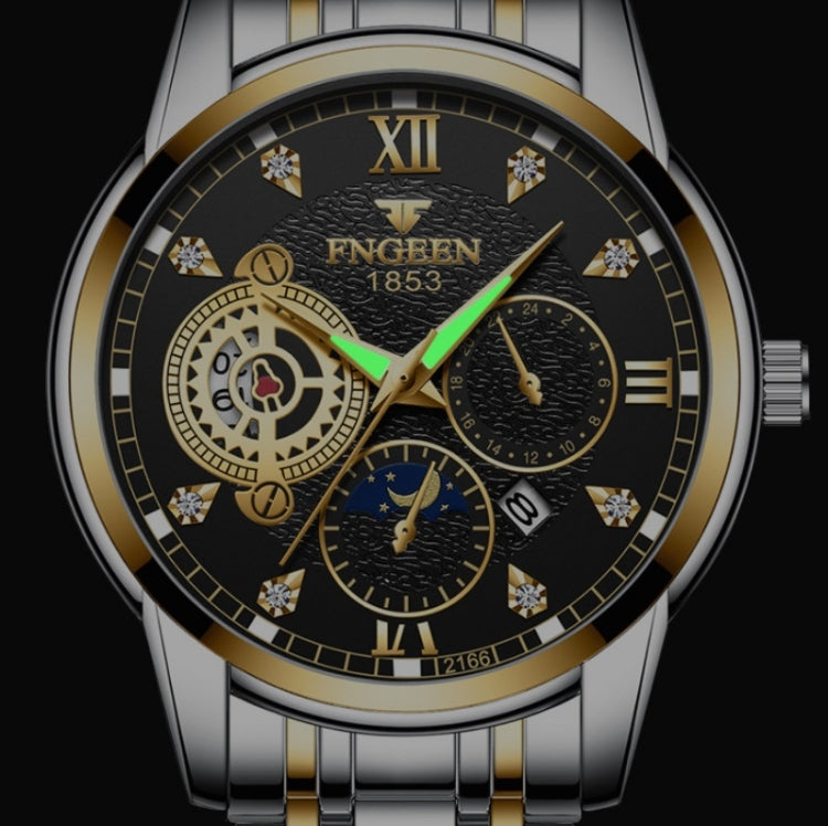 FNGEEN 2166 Men Three-eye Hollow Quartz Watch Student Sports Electronic Watch, Black Steel Black Surface Gold Nails, Between Gold Black Surface, Between Gold Blue Surface, Between Gold White Surface, White Steel White Surface, White Steel Blue Surface�...