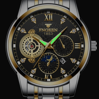 FNGEEN 2166 Men Three-eye Hollow Quartz Watch Student Sports Electronic Watch, Black Steel Black Surface Gold Nails, Between Gold Black Surface, Between Gold Blue Surface, Between Gold White Surface, White Steel White Surface, White Steel Blue Surface�...