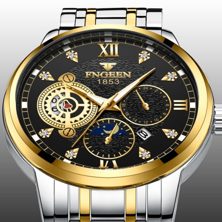 FNGEEN 2166 Men Three-eye Hollow Quartz Watch Student Sports Electronic Watch, Black Steel Black Surface Gold Nails, Between Gold Black Surface, Between Gold Blue Surface, Between Gold White Surface, White Steel White Surface, White Steel Blue Surface�...