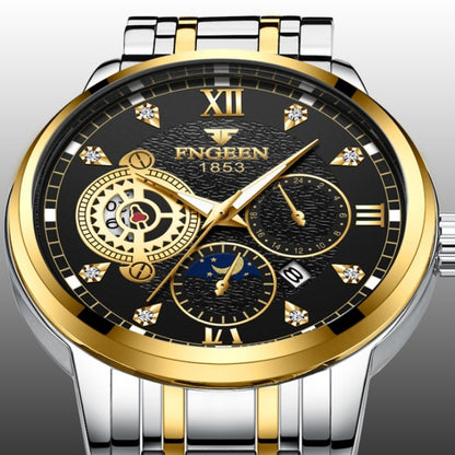 FNGEEN 2166 Men Three-eye Hollow Quartz Watch Student Sports Electronic Watch, Black Steel Black Surface Gold Nails, Between Gold Black Surface, Between Gold Blue Surface, Between Gold White Surface, White Steel White Surface, White Steel Blue Surface�...