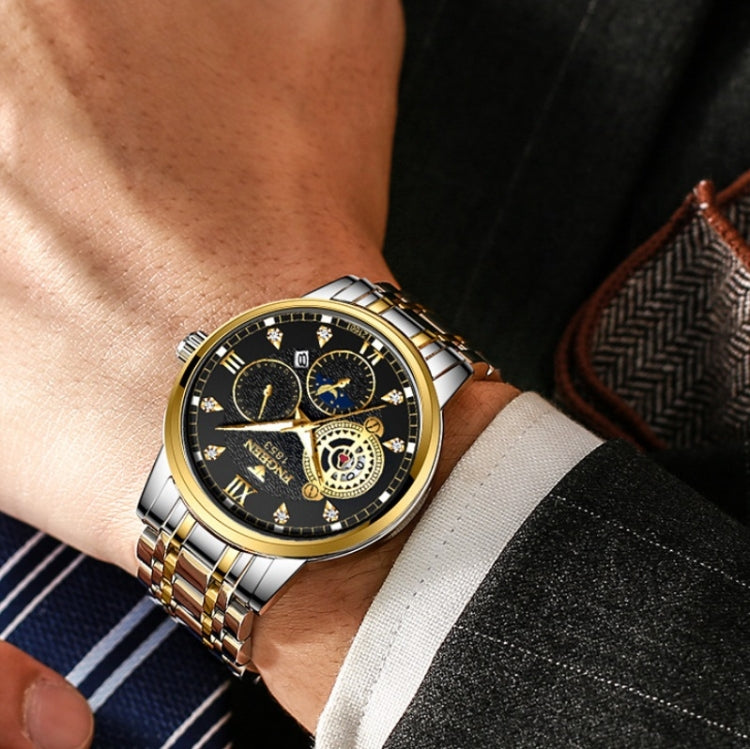 FNGEEN 2166 Men Three-eye Hollow Quartz Watch Student Sports Electronic Watch, Black Steel Black Surface Gold Nails, Between Gold Black Surface, Between Gold Blue Surface, Between Gold White Surface, White Steel White Surface, White Steel Blue Surface�...