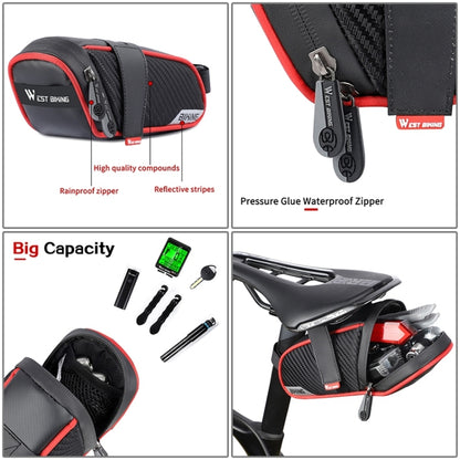 WEST BIKING Bicycle Waterproof Tail Bag Mountain Bike Riding Equipment Saddle Bag, Small (Black Red), Small (Black Gray), Large (Black Red), Large (Black Gray)