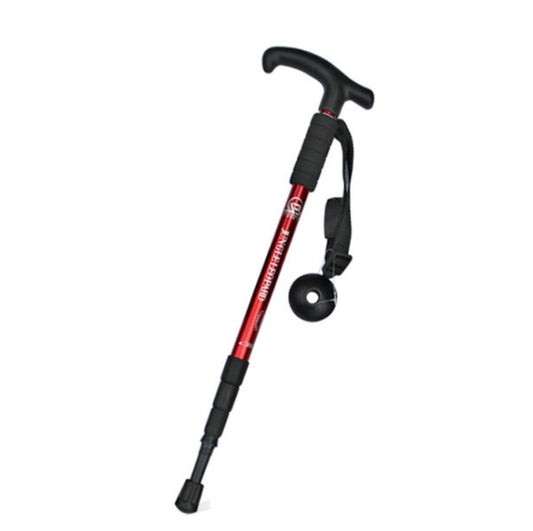 JUNGLELEOPARD Four-Section Curved Handle Aluminum Alloy Trekking Pole, Red#52-110cm, Black#52-110cm, Blue#52-110cm, Silver White#52-110cm