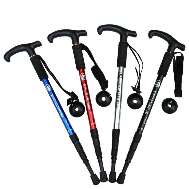 JUNGLELEOPARD Four-Section Curved Handle Aluminum Alloy Trekking Pole, Red#52-110cm, Black#52-110cm, Blue#52-110cm, Silver White#52-110cm
