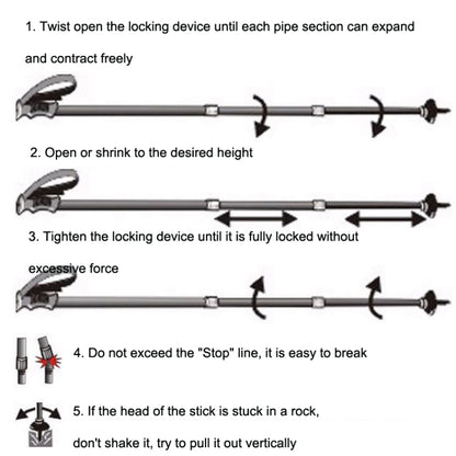 JUNGLELEOPARD Four-Section Curved Handle Aluminum Alloy Trekking Pole, Red#52-110cm, Black#52-110cm, Blue#52-110cm, Silver White#52-110cm
